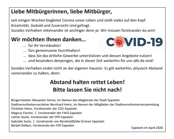 Aufruf aller Parteien zum Coronavirus